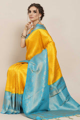 Kanjivaram Litchi Silk Woven Saree In Yellow