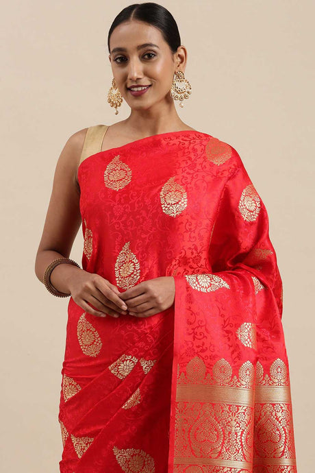 Kanjivaram Litchi Silk Woven Saree in Red