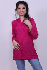 Chikankari Georgette Short Kurti Top In Pink