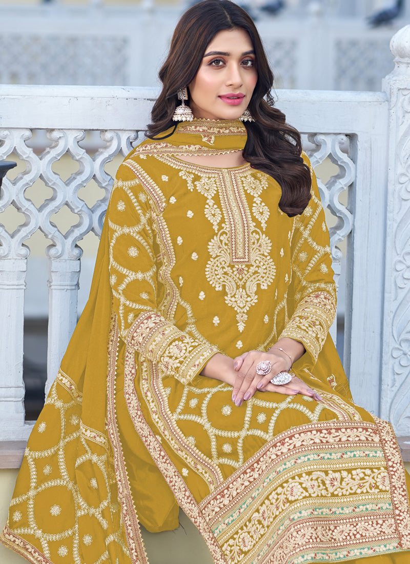 Yellow Chiffon Embroidery Pakistani Salwar Kameez