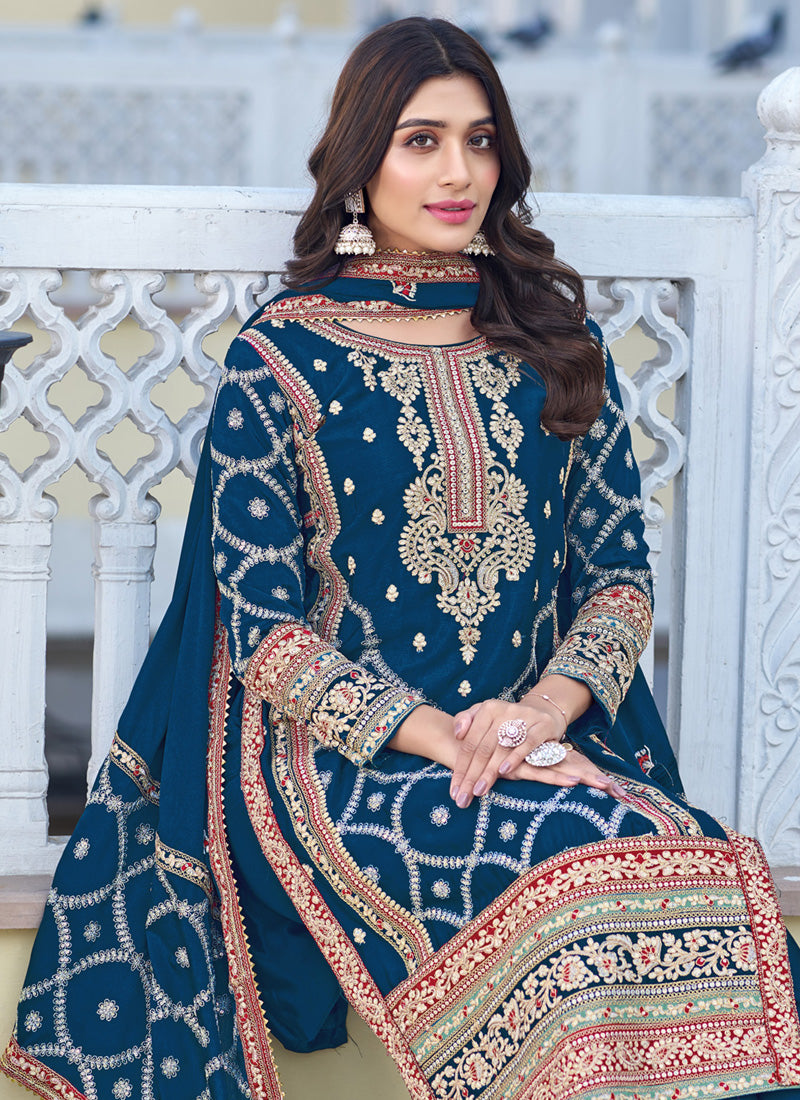 Navy Blue Chiffon Embroidery Pakistani Salwar Kameez