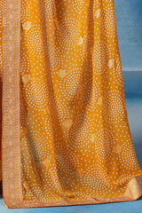 Buy Yellow Georgette Bandhani Printed Saree Online - Side