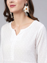 White  Pure Cotton Lace Kurti Sets