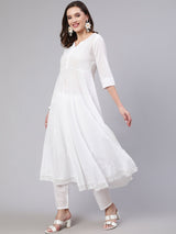 White  Pure Cotton Lace Kurti Sets