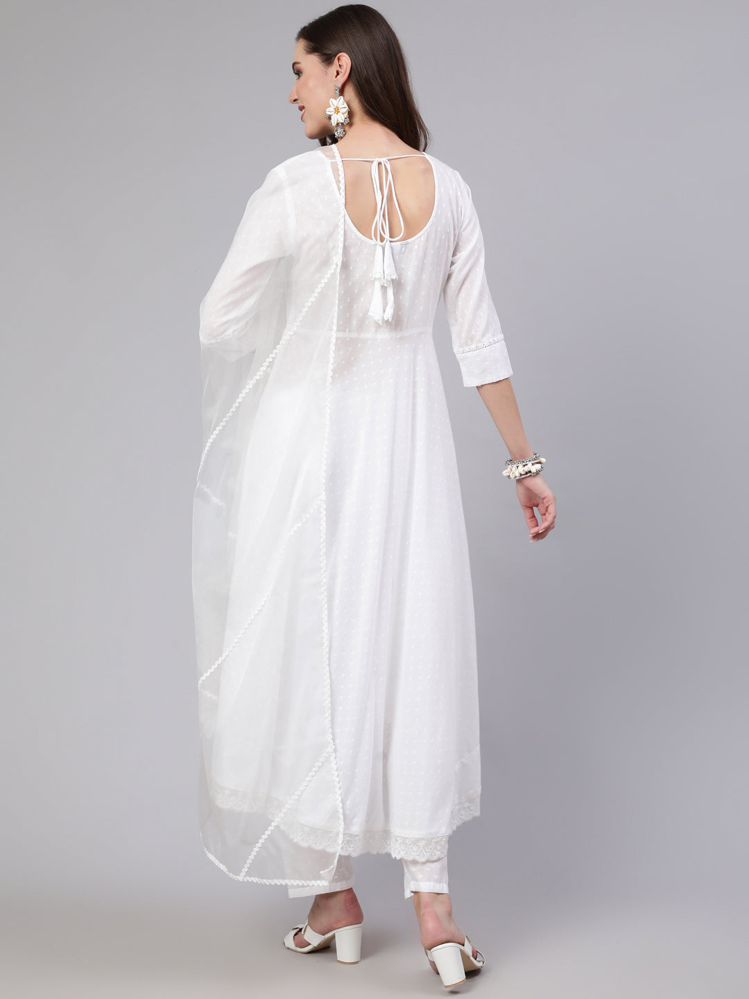 White  Pure Cotton Lace Kurta Sets