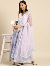 Lavender  Pure Cotton Embroidered Dresses