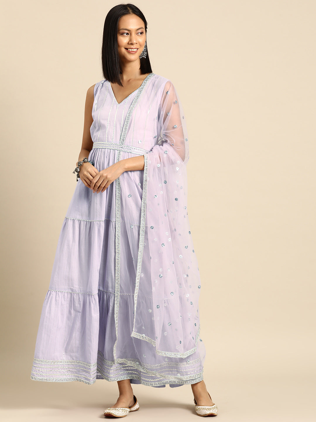 Lavender  Pure Cotton Embroidered Dresses