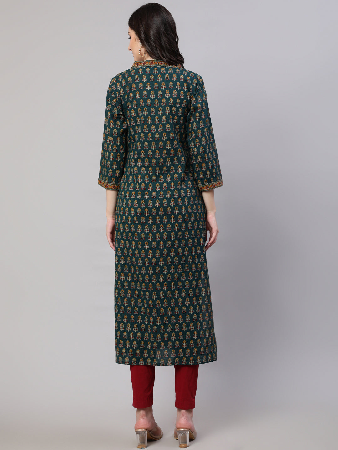 Green  Pure Cotton Printed Kurtas