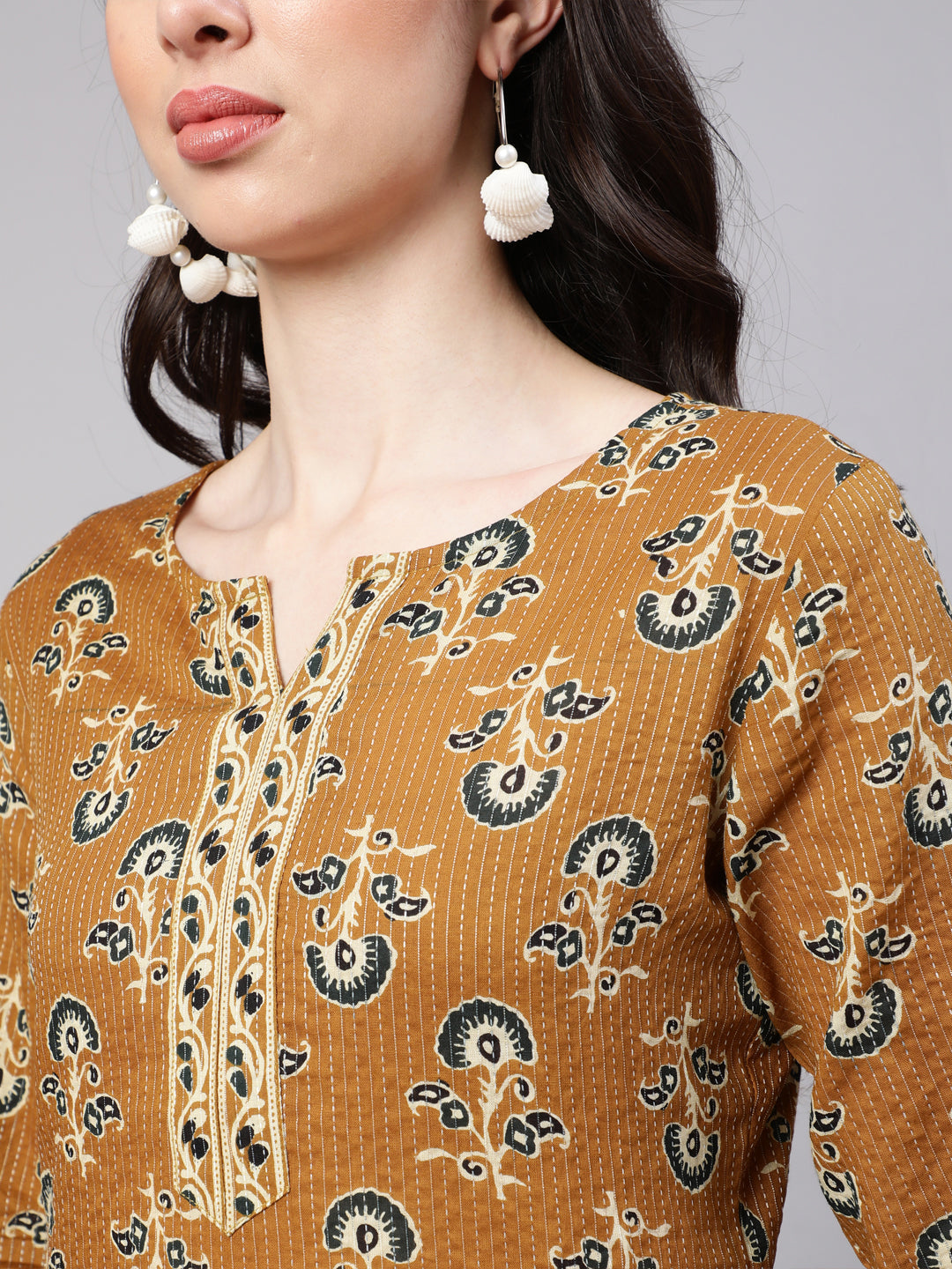 Mustard  Pure Cotton Printed Tunics