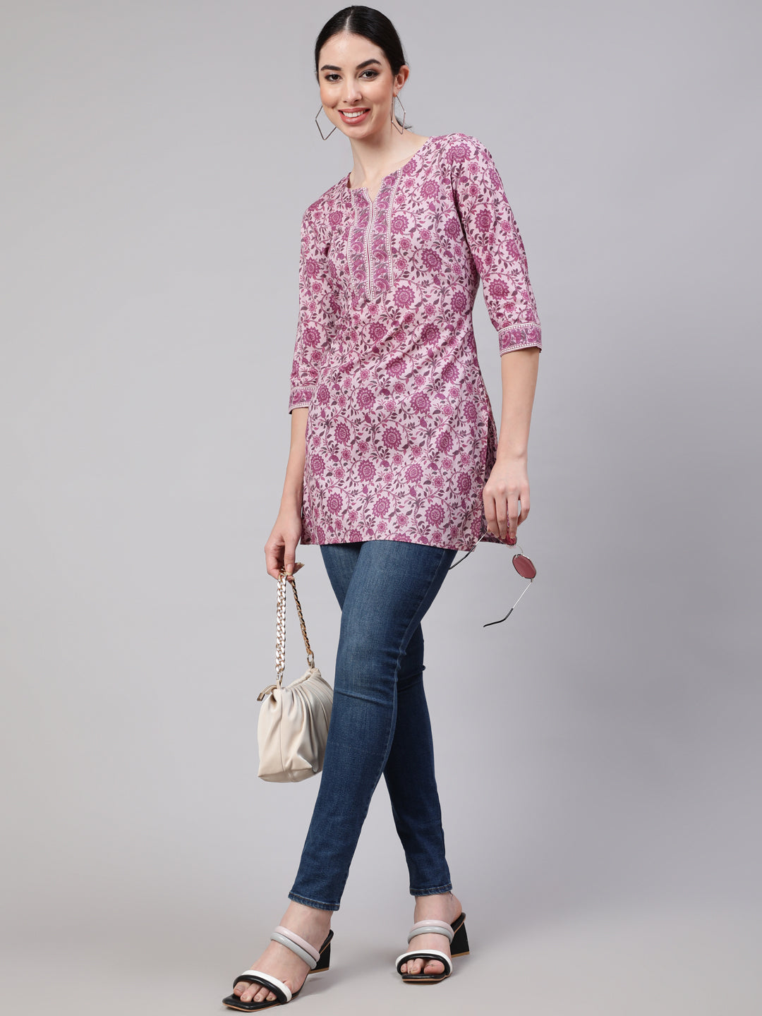 Pink  Pure Cotton Printed Tunics