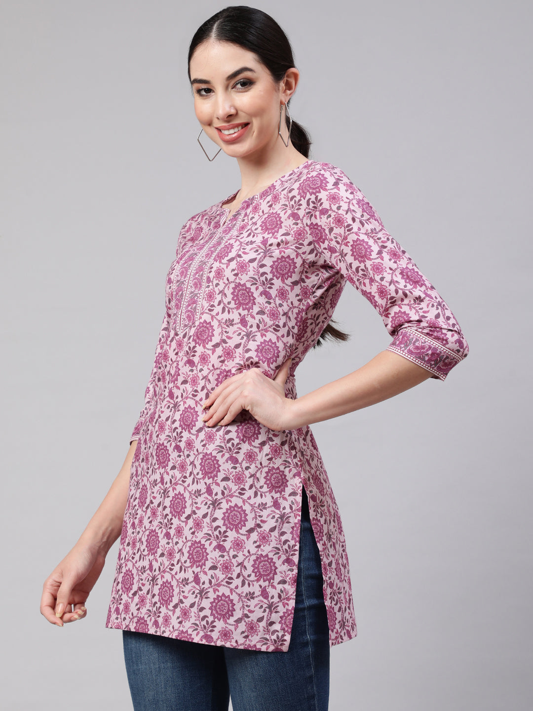 Pink  Pure Cotton Printed Tunics