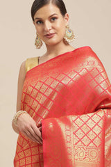 Kanjivaram Litchi Silk Woven Saree In Red