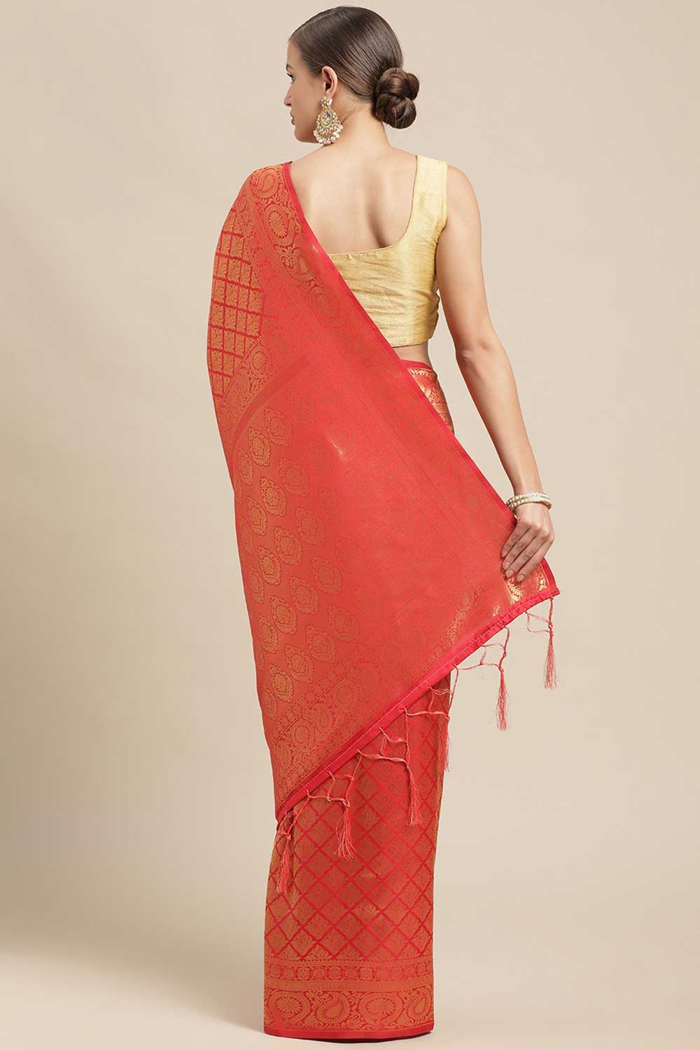 Kanjivaram Litchi Silk Woven Saree In Red