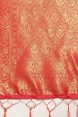 Kanjivaram Litchi Silk Woven Saree In Red