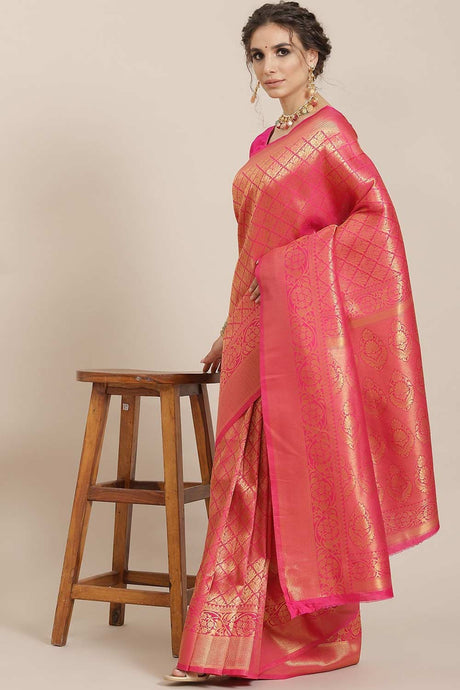 Buy Pink Kanjeevaram Silk Woven Saree Online