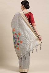 Buy Cotton Silk Polka Dot Saree in Grey Online - Back