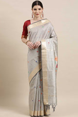 Buy Cotton Silk Polka Dot Saree in Grey Online