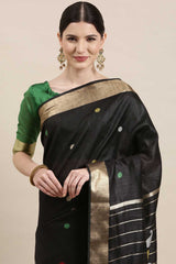 Buy Cotton Silk Polka Dot Saree in Black Paatern Design