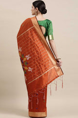 Buy Cotton Silk Polka Dot Saree in Orange Online - Back