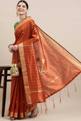 Buy Cotton Silk Polka Dot Saree in Orange Online - Zoom In