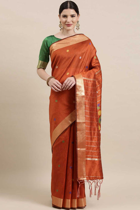 Buy Cotton Silk Polka Dot Saree in Orange Online