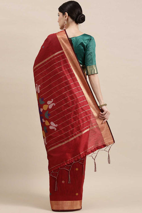 Buy Cotton Silk Polka Dot Saree in Maroon Online - Back