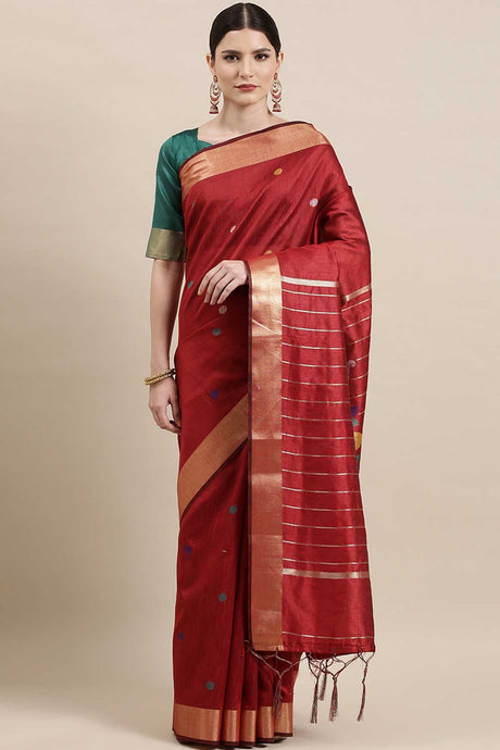 Buy Cotton Silk Polka Dot Saree in Maroon Online