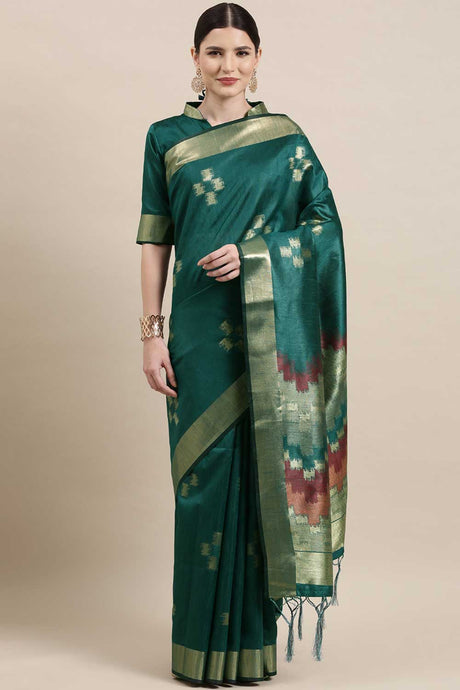 Buy Cotton Silk Banarasi Saree in Teal blue Online