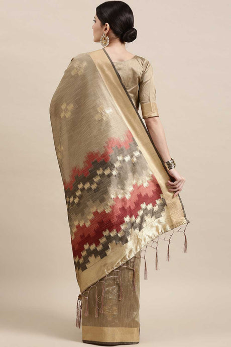 Buy Cotton Silk Banarasi Saree in Cream Online - Back