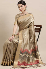 Buy Cotton Silk Banarasi Saree in Cream Online - Zoom In