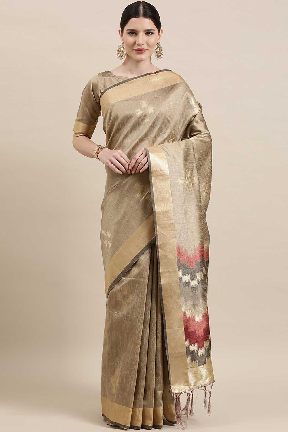 Buy Cotton Silk Banarasi Saree in Cream Online