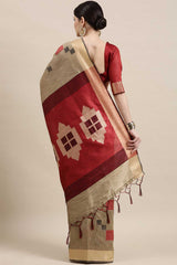 Buy Cotton Silk Banarasi Saree in Cream Online - Back