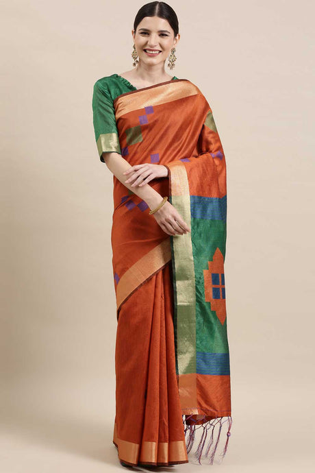 Buy Cotton Silk Banarasi Saree in Orange Online