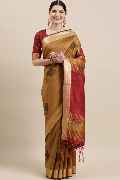 Buy Cotton Silk Banarasi Saree in Mustard Online