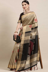 Buy Cotton Silk Banarasi Saree in Cream Online - Zoom In