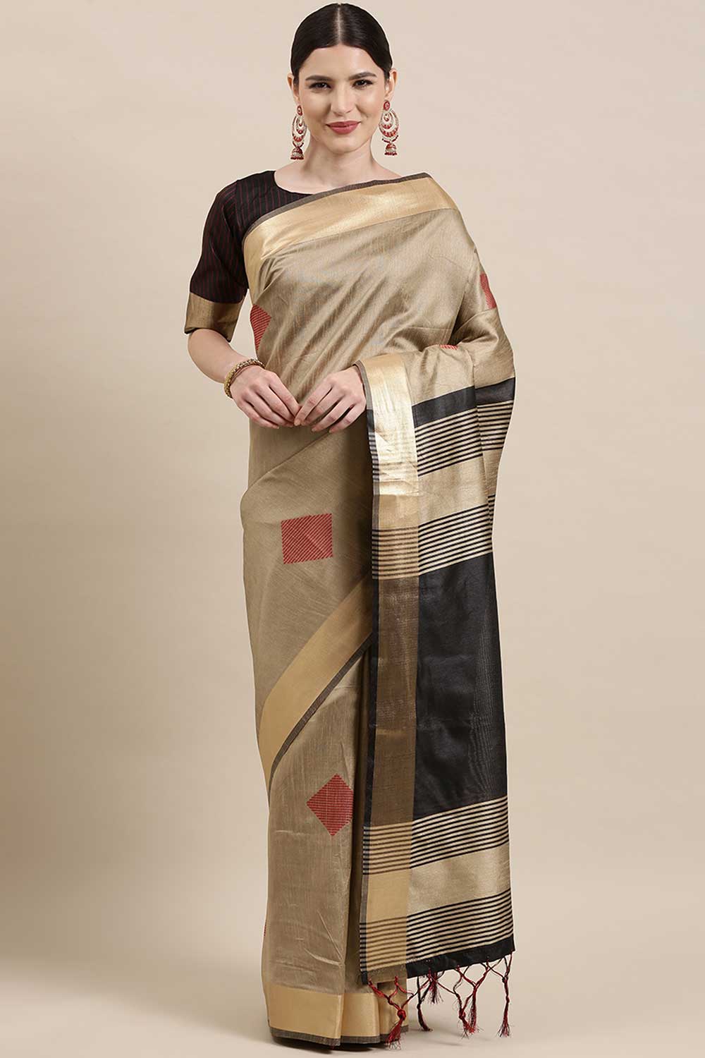 Buy Cotton Silk Banarasi Saree in Cream Online