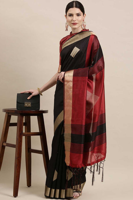 Buy Cotton Silk Banarasi Saree in Black Online - Zoom In