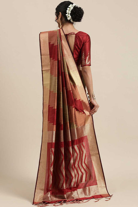 Buy Cotton Silk Banarasi Saree in Rust Online - Back