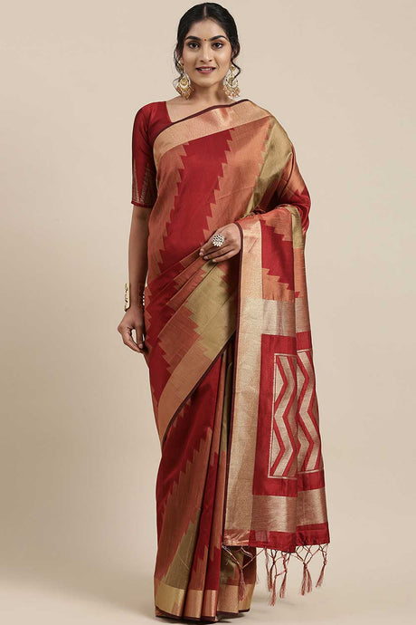 Buy Cotton Silk Banarasi Saree in Rust Online