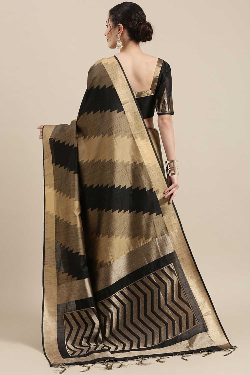 Buy Cotton Silk Banarasi Saree in Black Online - Back