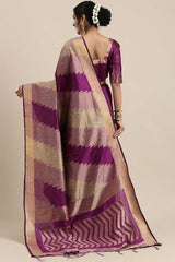 Buy Cotton Silk Banarasi Saree in Magenta Online - Back