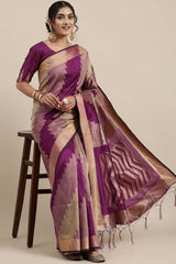 Buy Cotton Silk Banarasi Saree in Magenta Online - Zoom In