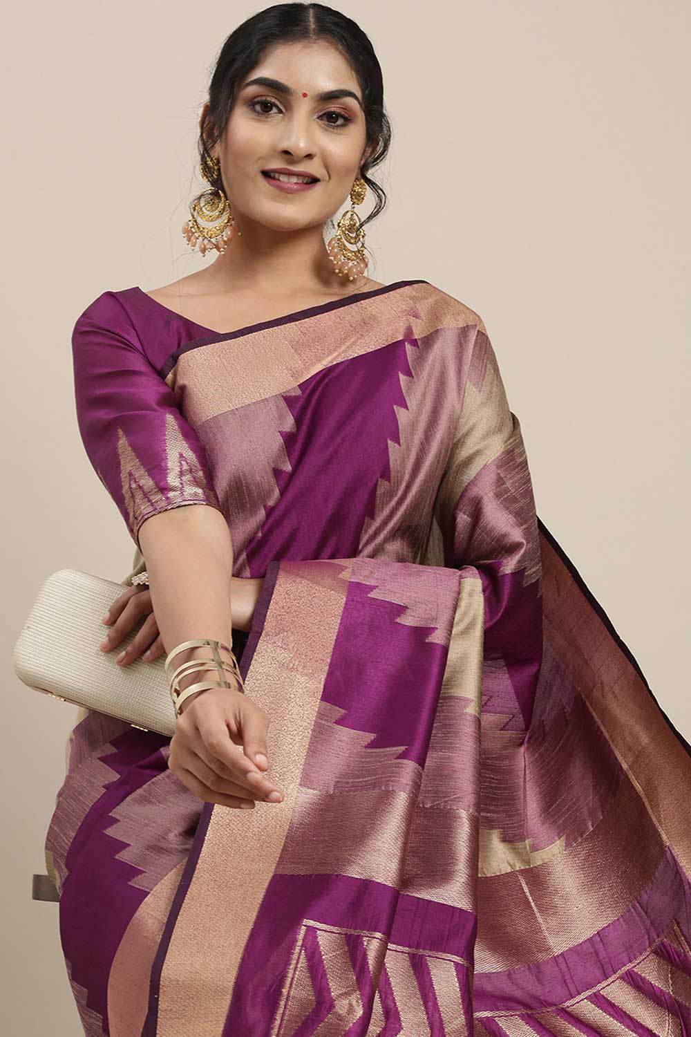 Buy Cotton Silk Banarasi Saree in Magenta Paatern Design