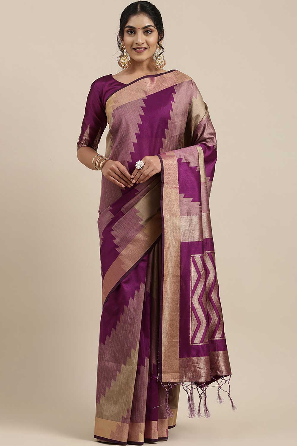 Buy Cotton Silk Banarasi Saree in Magenta Online