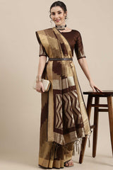 Buy Cotton Silk Banarasi Saree in Brown Online - Zoom In