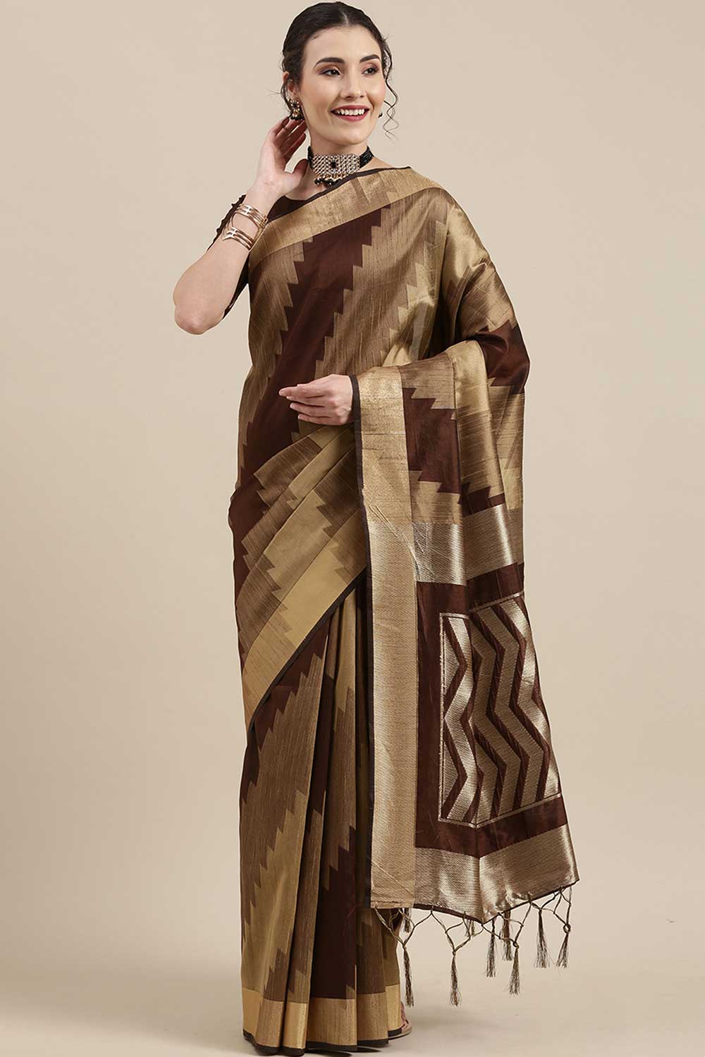 Buy Cotton Silk Banarasi Saree in Brown Online