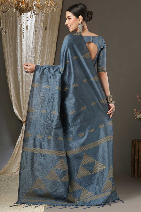 Grey Cotton Silk Abstract Woven Design Banarasi Saree