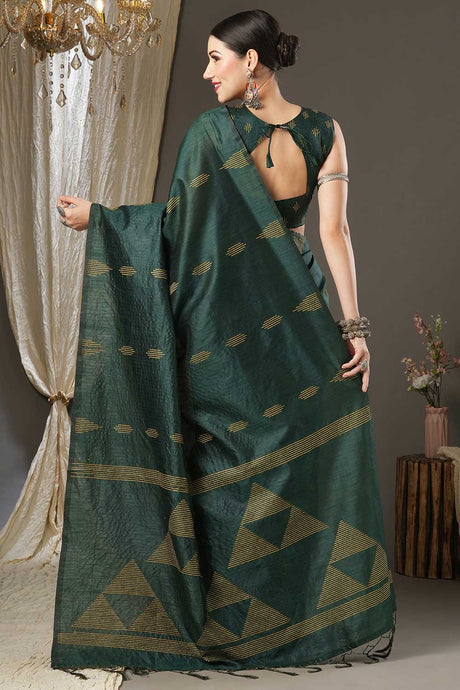 Green Cotton Silk Abstract Woven Design Banarasi Saree