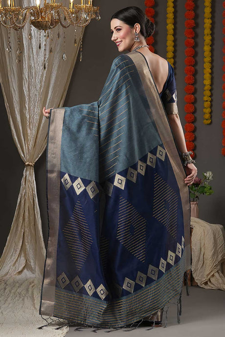 Grey Cotton Silk Abstract Woven Design Banarasi Saree
