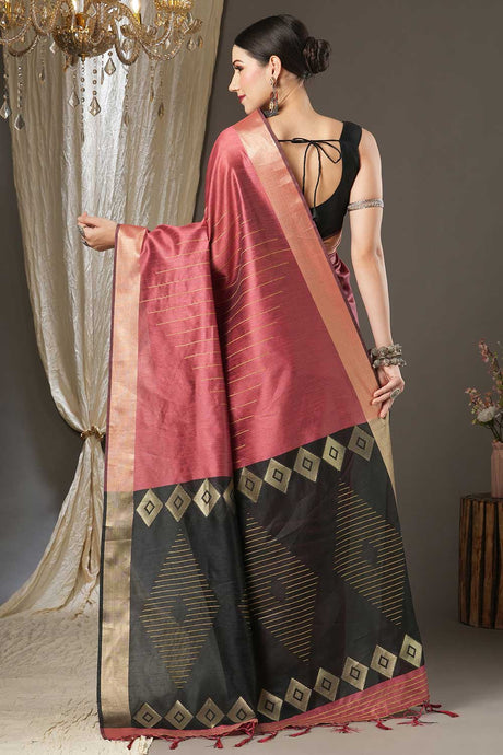 Pink Cotton Silk Abstract Woven Design Banarasi Saree